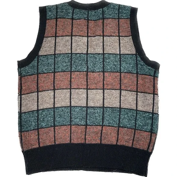Vintage Jantzen Wool Acrylic Check USA Medium Vneck Sweater Vest VTG - Picture 2 of 6